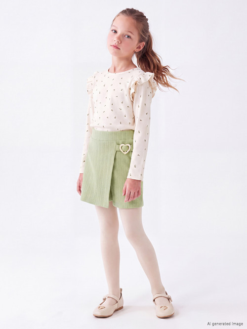 LCW Kids Ekru Fırfırlı Çiçekli Kız Çocuk Şort Takım