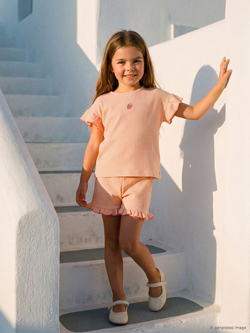 LCW Kids Mercan Fırfırlı Kız Çocuk Şortlu Takım