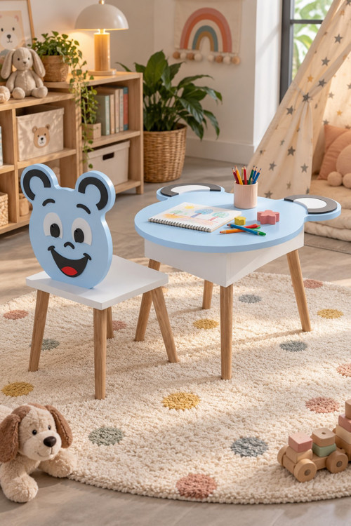 Happy Face Figürlü Çocuk Masa ve Sandalye Seti