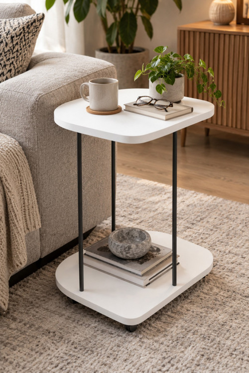 Tekerlekli Oval Servis Sehpası Beyaz