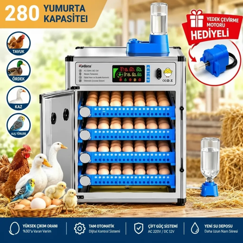 My280 Kapasiteli Profesyonel Tam Otomatik Kuluçka Makinesi | Çift Nem Sistemi, Otomatik Su Tamamlama