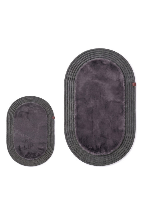 Peluş Banyo Paspası Takımı 2'Li 60X100 + 40X60 Cm Örgü Halat Kenarlı Süet Taban