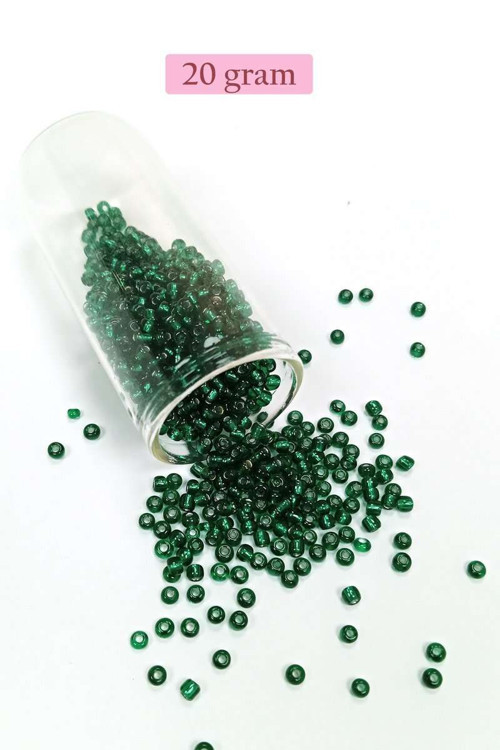 Dökme Cam Kum Boncuk (8/0) 3 mm - 20 Gram - Koyu Yeşil - BNC146