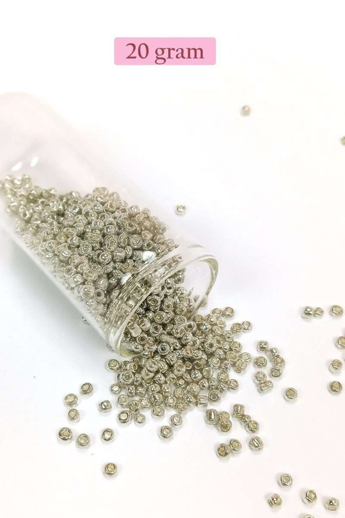 Dökme Cam Kum Boncuk (8/0) 3 mm - 20 Gram - Parlak Gümüş - BNC147