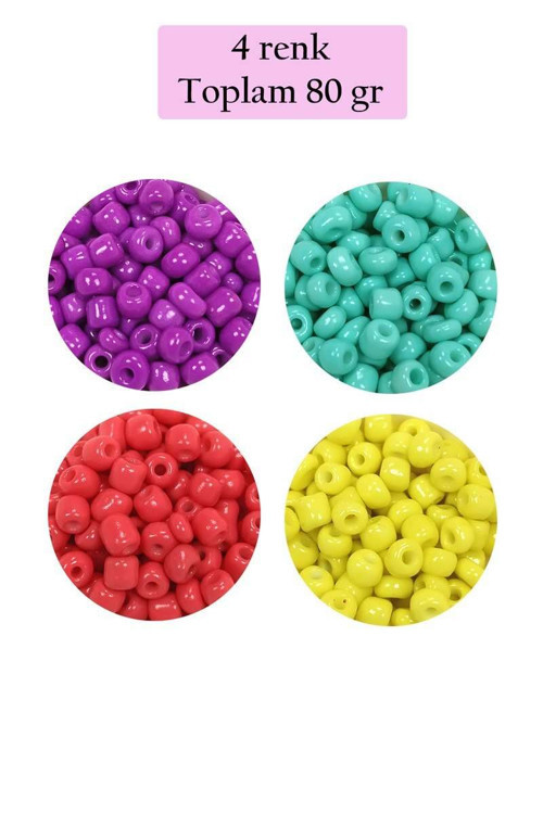 Dökme Cam Kum Boncuk Büyük Boy (6/0) 4 mm - 4 Renk - Toplam 80 Gram - BNC411