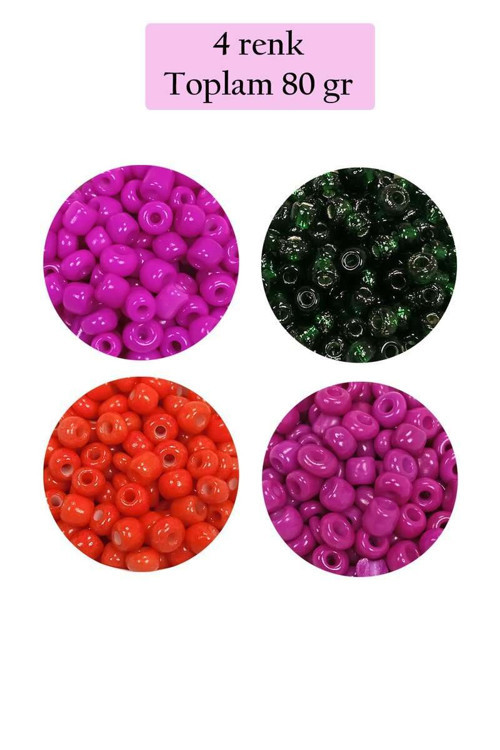 Dökme Cam Kum Boncuk Büyük Boy (6/0) 4 mm - 4 Renk - Toplam 80 Gram - BNC414