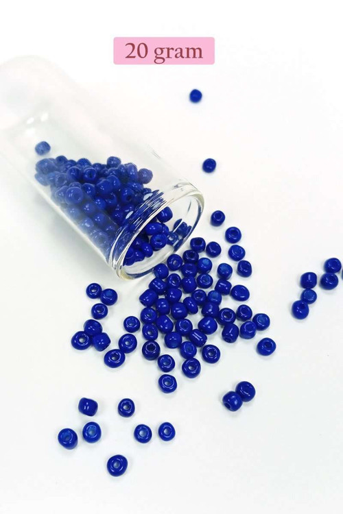 Dökme Cam Kum Boncuk Büyük Boy (6/0) 4 mm - 20 Gram - Koyu Mavi - BNC103
