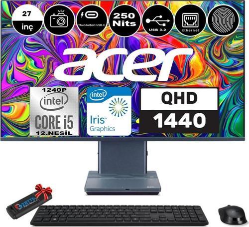 Aspıre S27-1755 Intel Core I5-1240P 32GB 1tb SSD 27" Wqhd 1440P Windows 11 Pro Parmak Izi Okuyucu All In One Bilgisayar WPDQBKDEM005 + Zetta Flash Bellek
