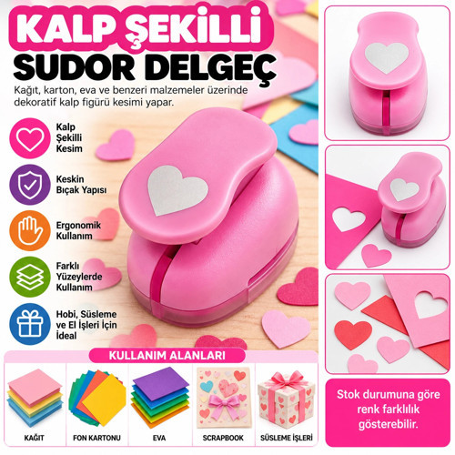 Kalp Şekilli Orta Boy Şekilli Delgeç | Kağıt Fon Kartonu Eva Delgeç | Scrapbook Hobi Delgeci