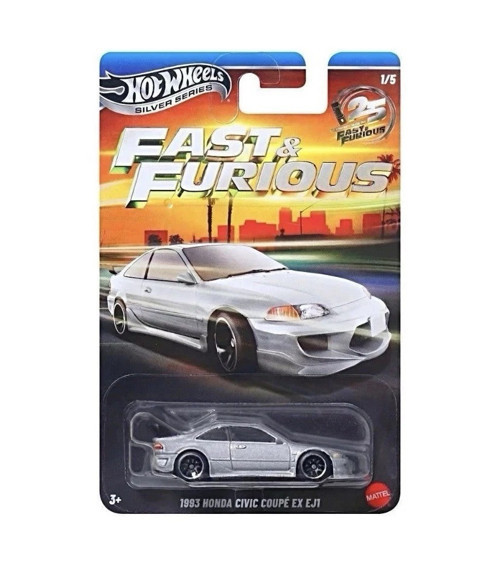 Silver Series Fast & Furious 25. Yıl 1993 Honda Civic Coupe EJ1 Model Araba 1/5