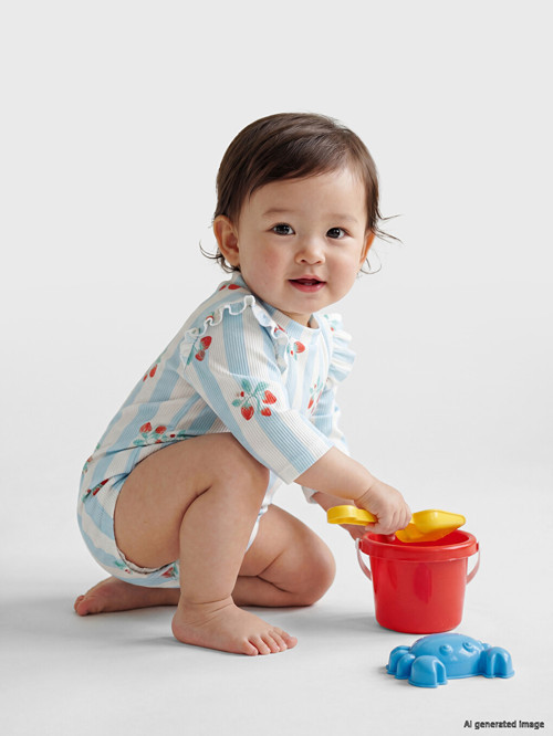 LCW baby Mavi Desenli Kız Bebek Mayo