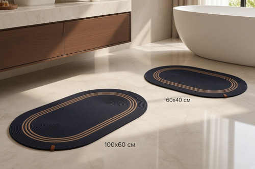 Nakkaş Home 2'li Jüt Klozet Takımı Siyah-koyu Kahve 2li Oval