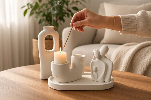 Nakkaş Home Dekoratif Mum Ve Tütsülük Obje - M9 Modeli Beyaz
