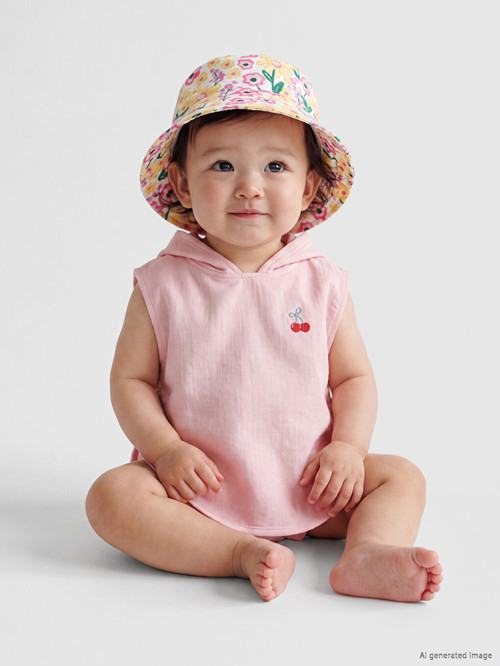 LCW baby Pembe Kiraz Baskılı Kız Bebek Pamuklu Panço Havlu
