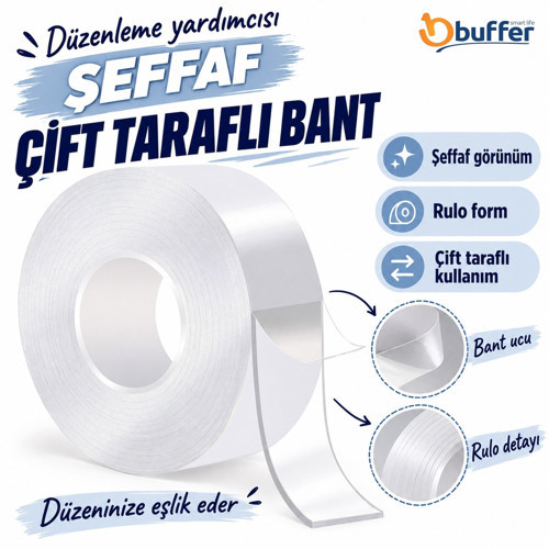Ultra Güçlü Çift Taraflı 2 mt x 3 cm x 1 mm Nano Bant