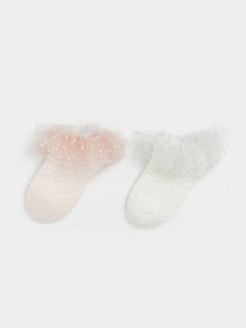 LCW baby Pembe Fırfırlı Kız Bebek Patik Çorap 2'li