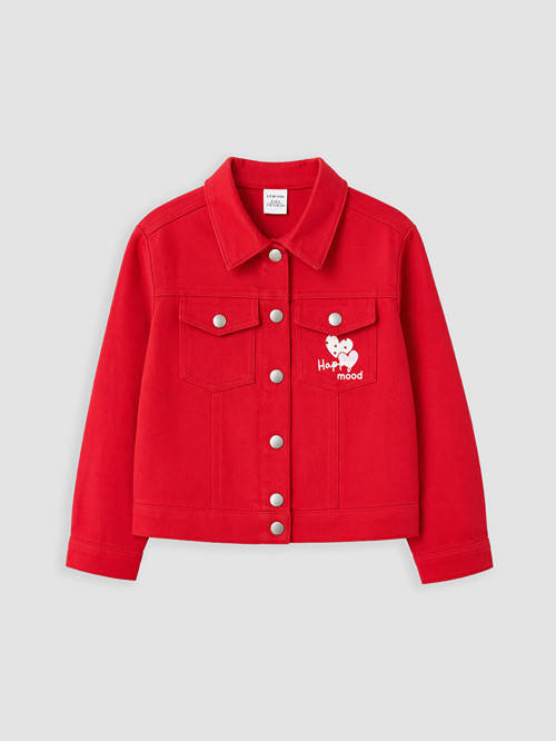 LCW Kids Kırmızı Gömlek Yaka Kız Çocuk Gabardin Ceket