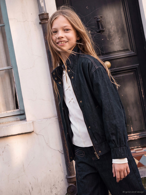 LCW Kids İndigo Dik Yaka Kız Çocuk Jean Ceket