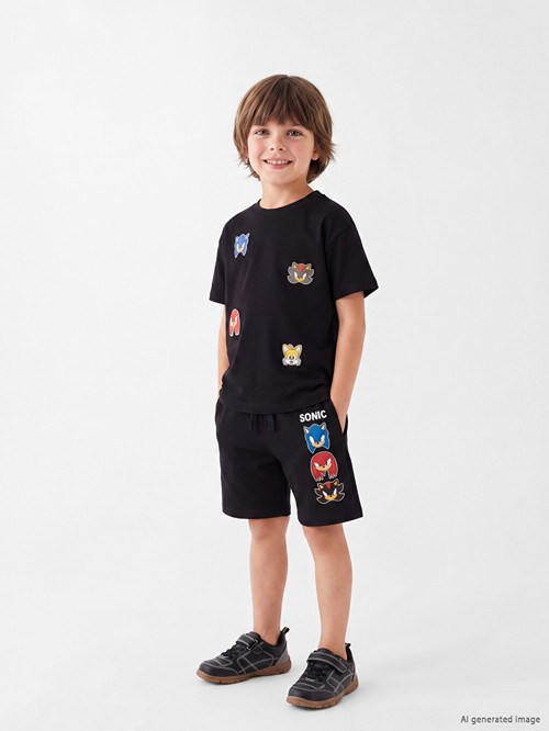 LCW Kids Siyah Sonic Baskılı Erkek Çocuk Şort