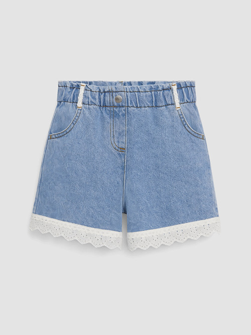 LCW Kids İndigo Beli Lastikli Dantel Detaylı Kız Çocuk Jean Şort