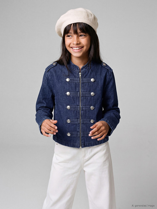 LCW Kids Mavi Düğme Detaylı Kız Çocuk Jean Ceket