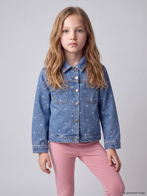 LCW Kids İndigo Puantiyeli Kız Çocuk Jean Ceket