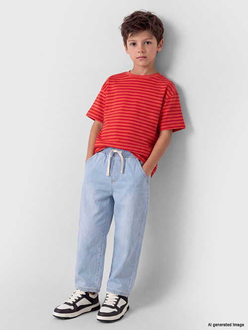 LCW Kids İndigo Bağcıklı Wide Leg Fit Erkek Çocuk Jean Pantolon