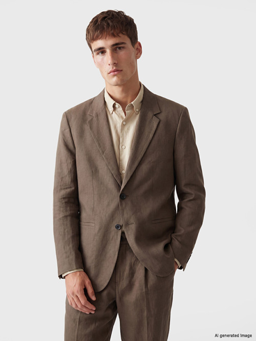 LCW Vision Kahverengi Regular Fit %100 Keten Erkek Blazer Ceket