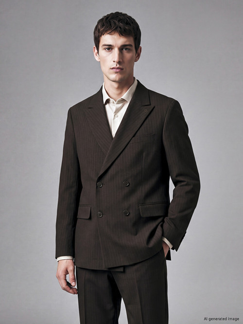 LCW BUSINESS Kahverengi Regular Fit Çizgili Kruvaze Erkek Blazer Ceket