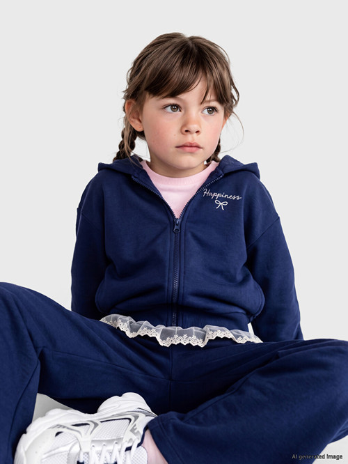 LCW Kids Lacivert Kapüşonlu Kız Çocuk Eşofman Takım