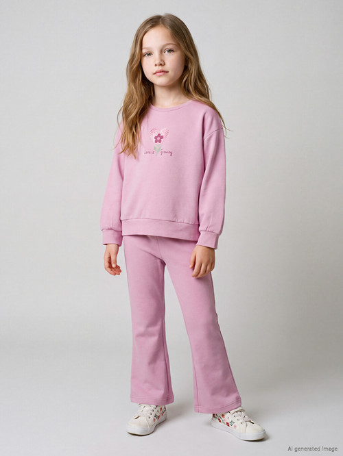 LCW Kids Lila Baskılı Kız Çocuk Soft Touch Eşofman Takım