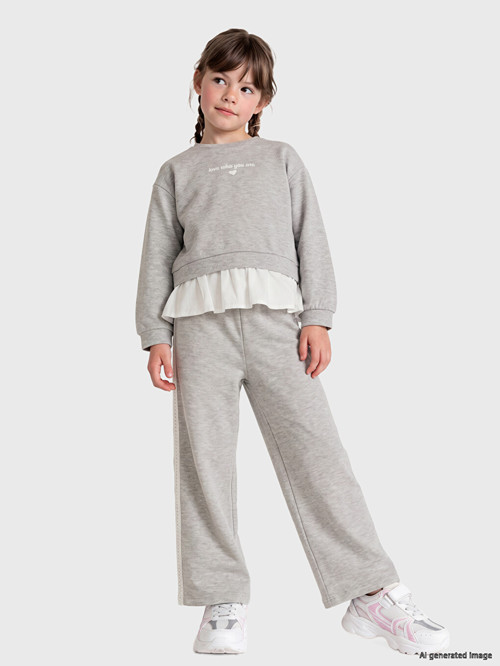 LCW Kids Gri Bisiklet Yaka Kız Çocuk Eşofman Takımı