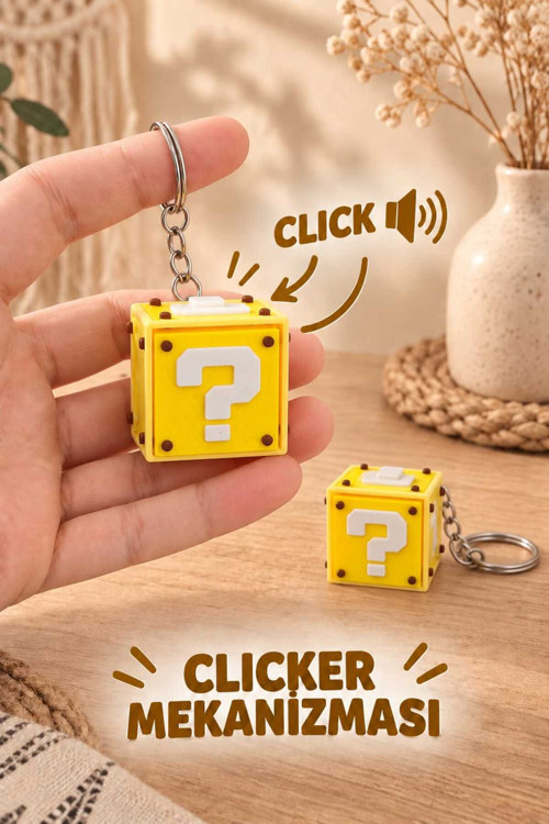 Mario Question Box Clicker Lı ,Süpriz Kutu Anahtarlık , Çanta Charmı / Stres Oyuncağı
