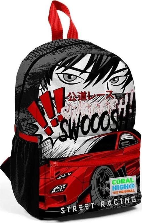 Minik Yuva Sırt Çantası Siyah Kırmızı Anime Araba Desenli Iki Bölmeli 23547