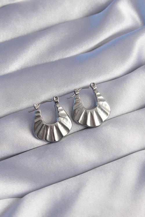 316L Çelik Gümüş Renk Kabartmalı Görünüm Küpe - EBJ240629W25067