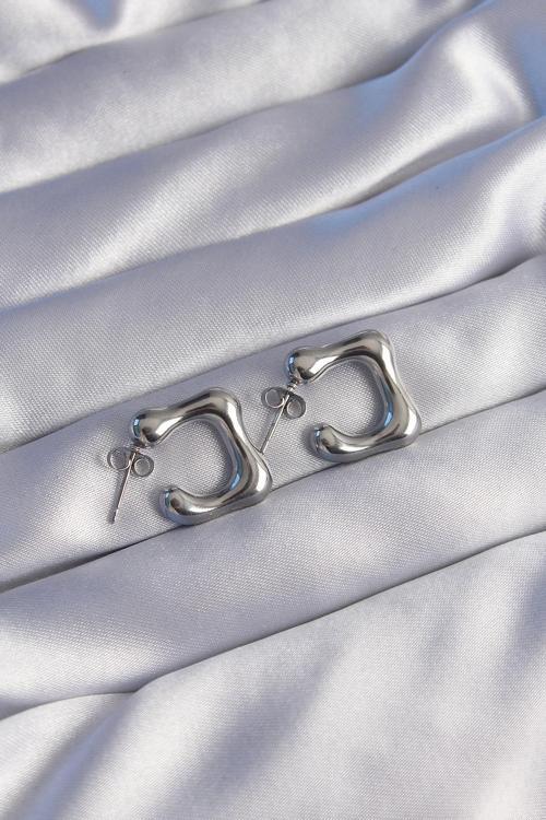 316L Çelik Gümüş Renk Minimal Bubble Küpe - EBJ240629W25063