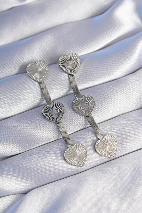 316L Çelik Gümüş Renk Uzun İtalyan Zincir Detaylı Kalp Küpe - EBJ240629W25044