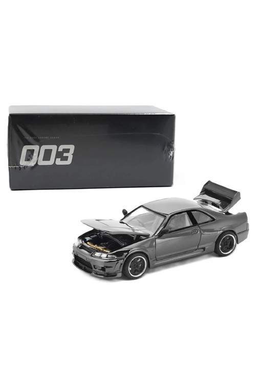 :64 Nissan Skyline GT-R R33 Dark Chrome Edition PRDC003 Açılabilir Kaput Koleksiyon Modeli