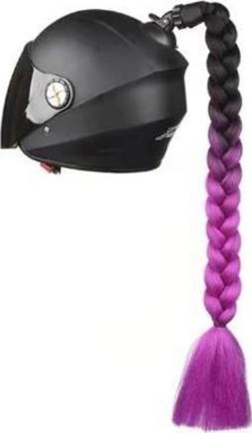 Tex Kask Süsü 5 Motosiklet Bisiklet Ve Kayak Kask Süsü Kalın Örgü At Kuyruğu Saç Mor Pembe