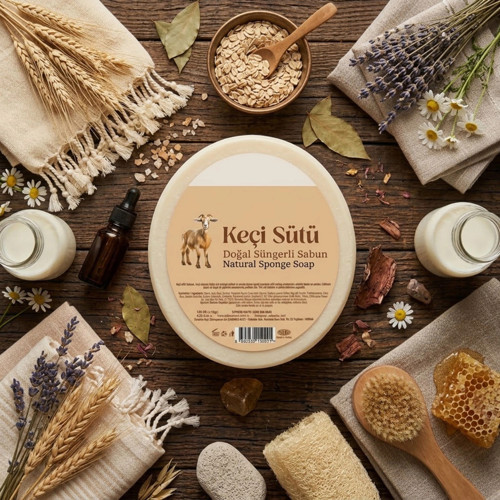 Keçi Sütü Doğal Süngerli Sabun 120g - Derinlemesine Nemlendirici