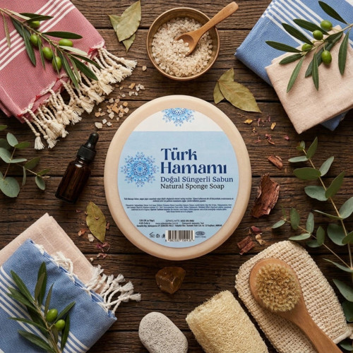 Türk Hamamı Doğal Süngerli Sabun 120g - Geleneksel Arınma ve Ferahlık
