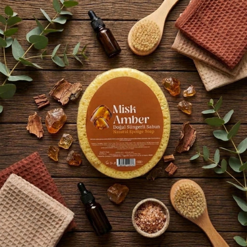 Misk Amber Doğal Süngerli Sabun 120g - Büyüleyici Koku ve Canlandırıcı Etki