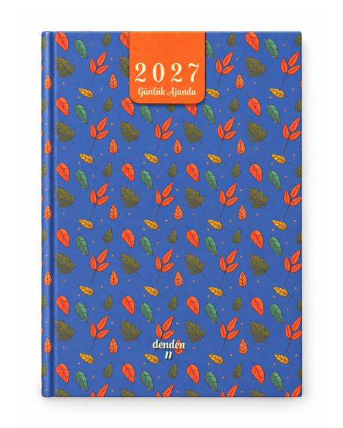 2027 GÜNLÜK AJANDA YAPRAKLAR MAVİ
