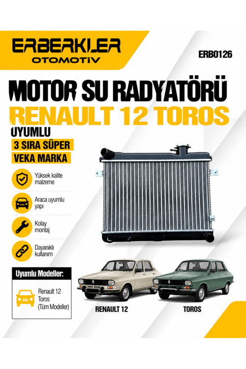 Motor Su Radyatörü Renault 12 Toros Uyumlu 3 Sıra Süper VEKA Marka