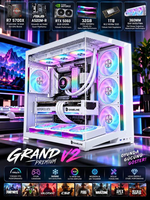 Phantom / Ryzen 7 5700X / Rtx 5060 8gb / 32GB Ram / 1tb M.2 SSD / 360MM Sıvı Soğutmalı Oyuncu Bilgisayarı
