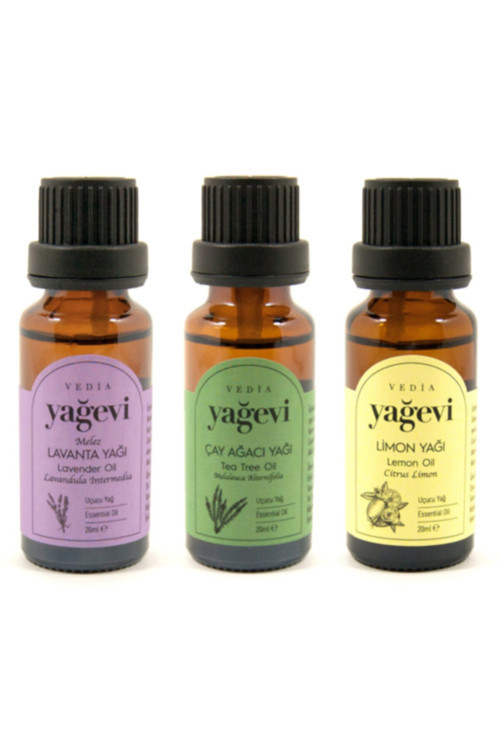 %100 Saf Lavanta Yağı 20ml+limon Yağı 20ml+çay Ağacı Yağı 20ml+ 3'lü Uçucu Yağ Seti Büyük Boy