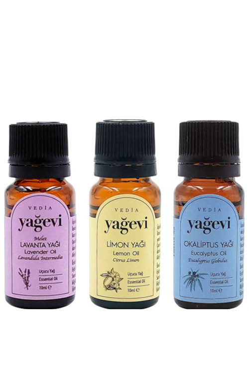 Saf Lavanta Yağı 10Ml+ Limon Yağı 10Ml Okaliptus Yağı 10Ml 3 Lü Uçucu Yağ Seti