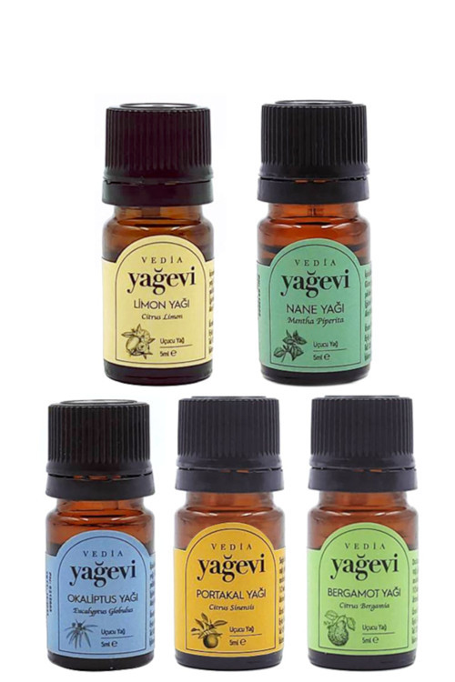 Bergamot Portakal Limon Okaliptus Nane Uçucu Yağ Seti 5X5 Ml