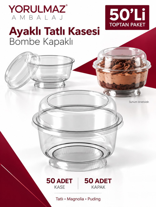 Ayaklı Tatlı Kase Kapaklı 50 Adet 200 cc
