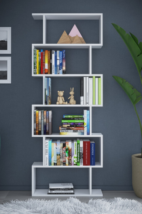 Df07101B 6 Raflı Tek Modül Zigzag Kitaplık Çalışma Odası Ofis Kitaplık